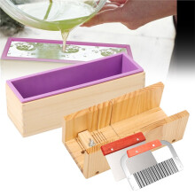 1.2L Soap Making Kit Soap Molds Wooden Silicone Soap Rectangular Mold with Stainless Steel Wavy and Straight Cutter