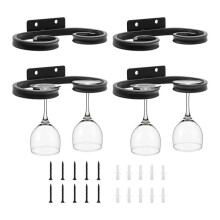 4 Pcs Wall Mounted Wine Glass Rack Stemware, Metal Black Wine Cup Glasses Hanger Holder, Stemware Storage Organizer