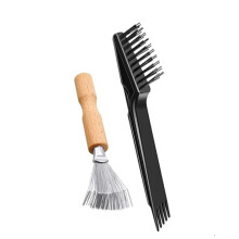 2 Pieces Hair Brush Cleaning Tools - Comb Cleaner Rake with Wooden Handle for Removing Hair Dust At Home and Salon