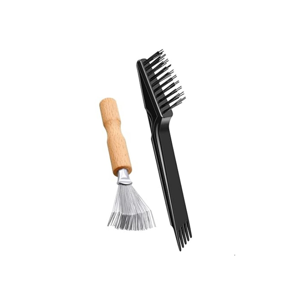 Black 2 Pieces Hair Brush Cleaning Tools - Comb Cleaner Rake With Wooden Handle For Removing Hair Dust At Home And Salon