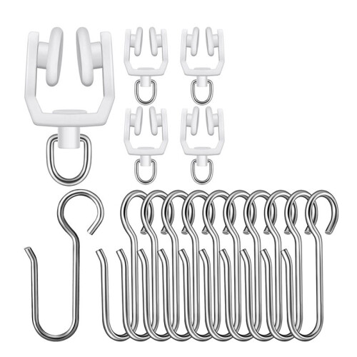 120 Pcs Curtain Track Sets Ceiling Mount Curtain Track Hooks and Rollers Metal Shower S Hooks Straight Curved Rollers