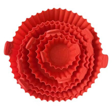 Silikonkorb für Heißluftfritteuse, Wiederverwendbare Backform, Silikonform für Frittiertes Hähnchen, Zubehör für Heißluftfritteusen, Rot