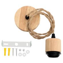 E27 Vintage Lamp Holder Pendant Lights with Solid Wood and Adjustable Hanging Wire