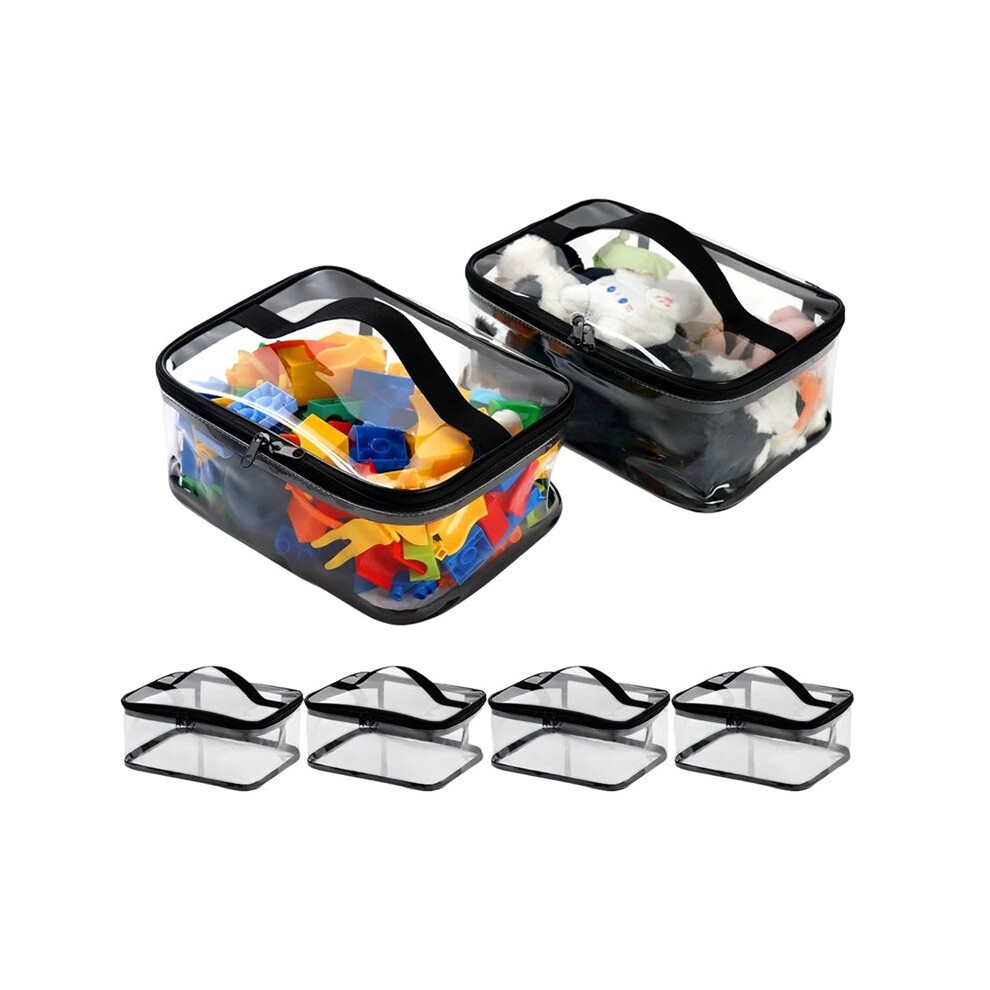Saudism 6 Packs Clear Toy Bags With Zipper, Foldable Transparent Pvc Waterproof Reusable Bags For Small Toys, Building Blocks