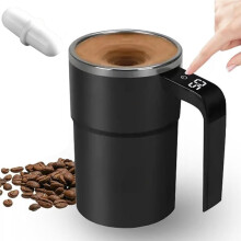 Elektrischer Kaffeebecher mit Integriertem LCD-Thermometer, 380 Ml/13 Oz, Wiederaufladbarer Selbstumrührbecher mit Deckel und Temperaturanzeige B