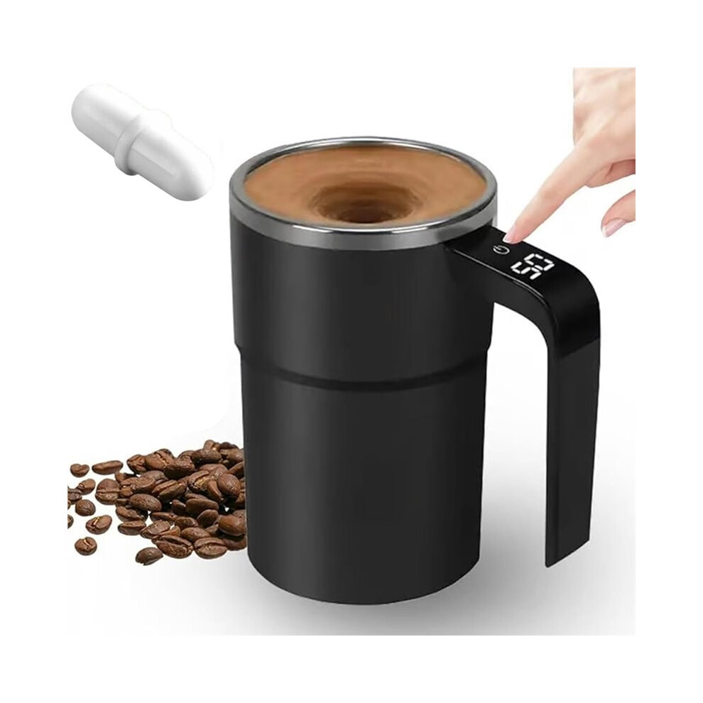 Electric Coffee Mug With A Built-In Lcd Thermometer, 380Ml/13Oz Rechargeable Self Stirring Mug With Lid And Temp B 6032381182666