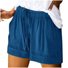 Women Everyday Wide Leg Pants High Waist Pleated Design-Blue S