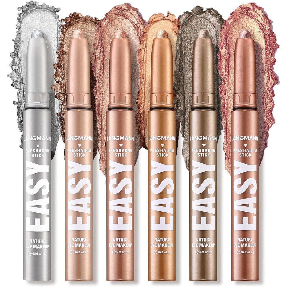 Gogerstar Cream (B) 6Pcs Eyeshadow Stick Set, Shimmer Eyeshadow Pencil Crayon, Waterproof Long Lasting Eyeshadow Stick Sets Create Glitter Eye Makeup