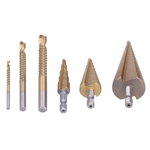 High Speed Steel Step Drill Bits Set, Serrated Spiral, 4-30mm 2