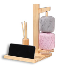 Wooden Yarn Holder with 360 Rotation and Phone Stand, 3in1 Crochet Accessories Organizer