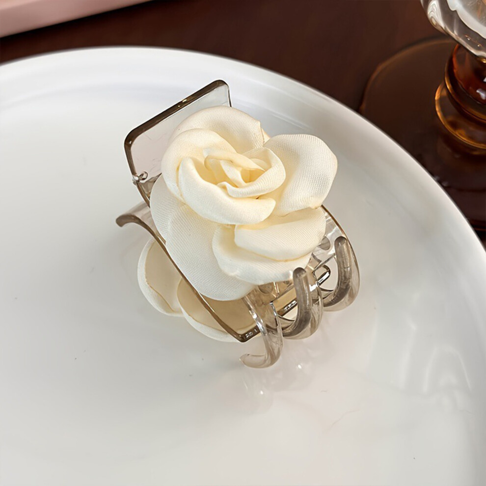 Roc-Electron White (White) Satin Floral Hair Claw Clips For Thick Hair