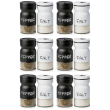 6X Farmhouse Salt and Pepper Shakers Set with Adjustable Lids, Modern Home Country Kitchen Decor, Cute Shaker Set