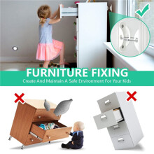 2X Furniture Anti-Tip Fixer Shoe Cabinet Bookshelf Cabinet Adjustable Metal Thickened Safety Anti-Tip Fixer White