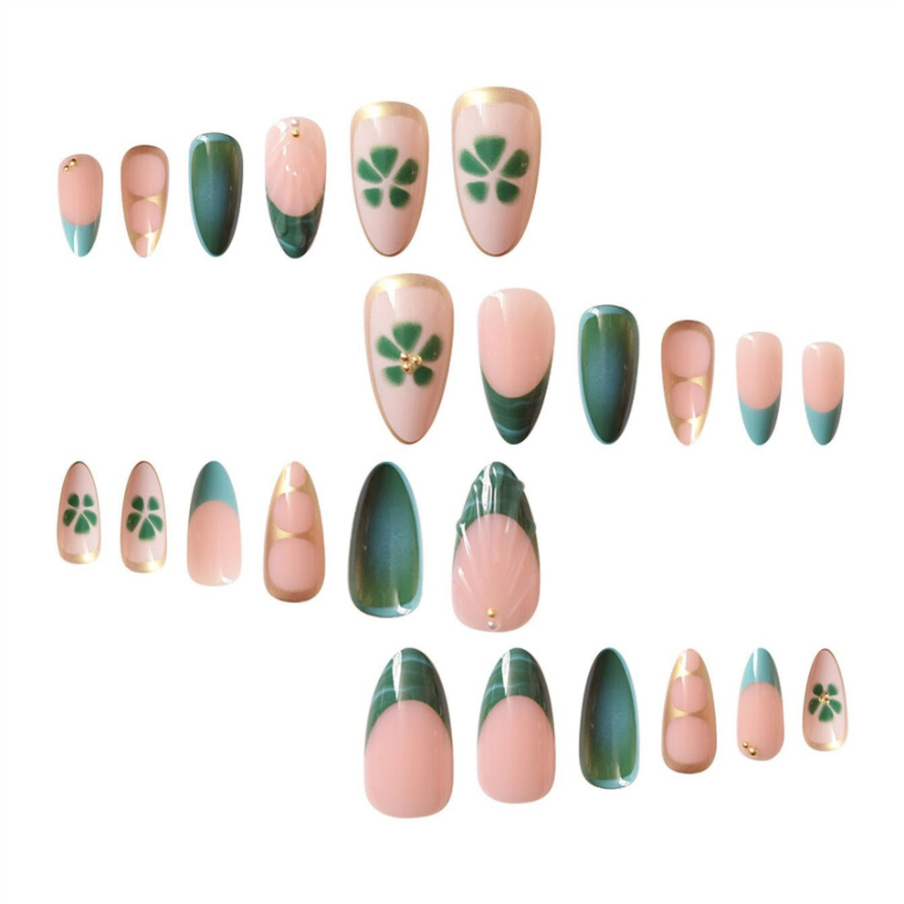 Zhouq-Outdoors 24Pcs Green Gradient Press-On Nails, Natural Look
