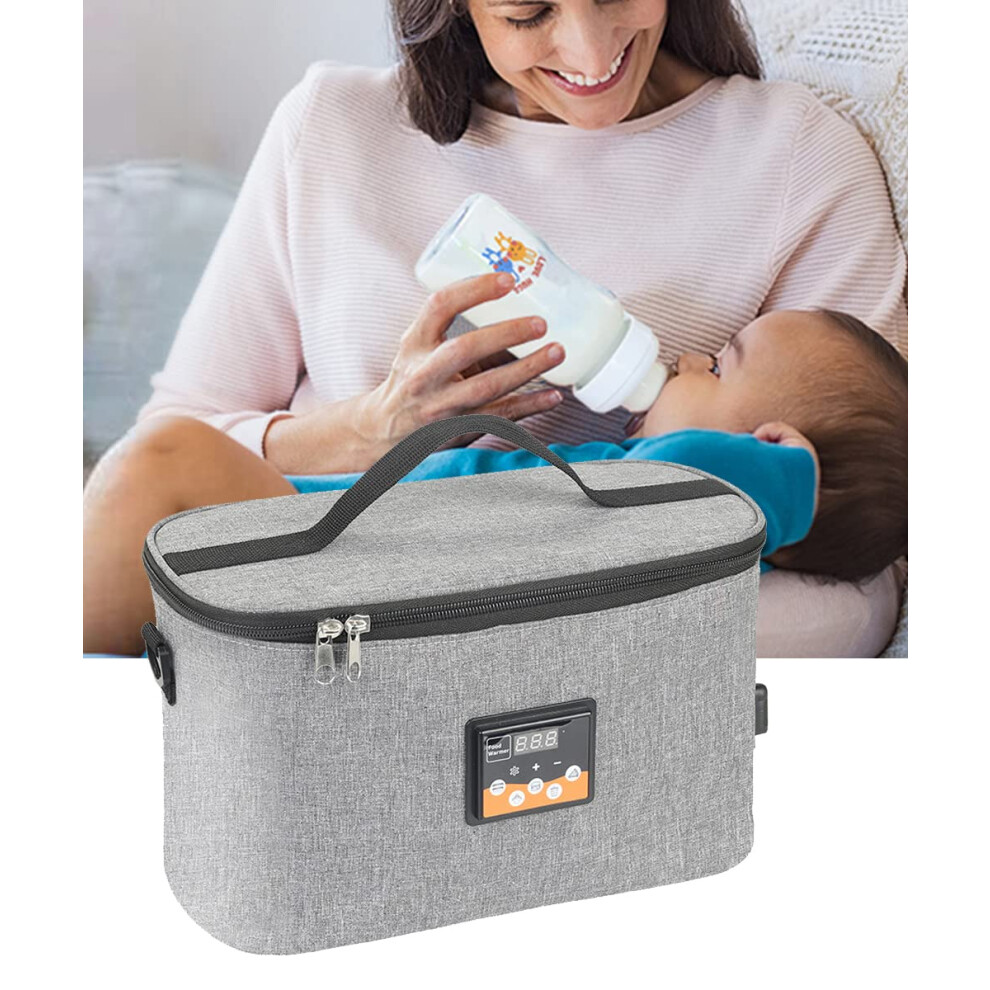 Car Baby Bottle Warmer 12V Heating Bag with Digital Temperature Display, Fast Milk Heater 8L Grey