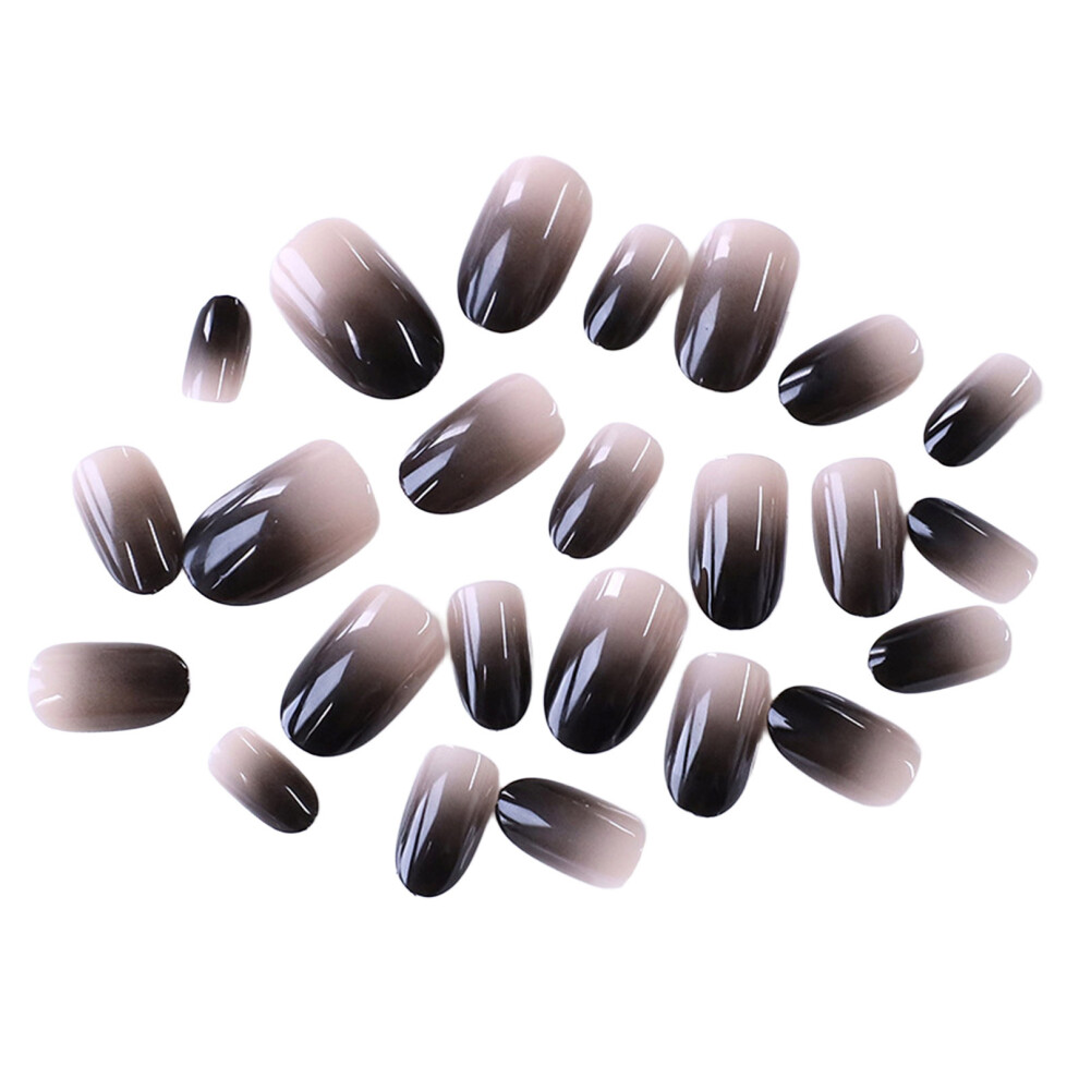 Zhouq-Outdoors 24Pcs Black Gradient Short Press On Nails For Women