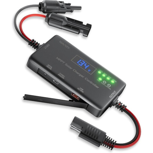 2X MPPT Solar Charge Controller 12V 10A, Solar Panel Charge Controller with Type-C and USB Output for AGM, LiFePO 1