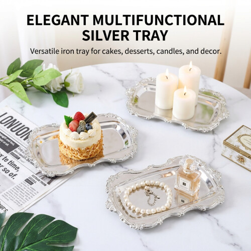 (Silver) Iron Art Tray - Cake Stand & Candle Holder