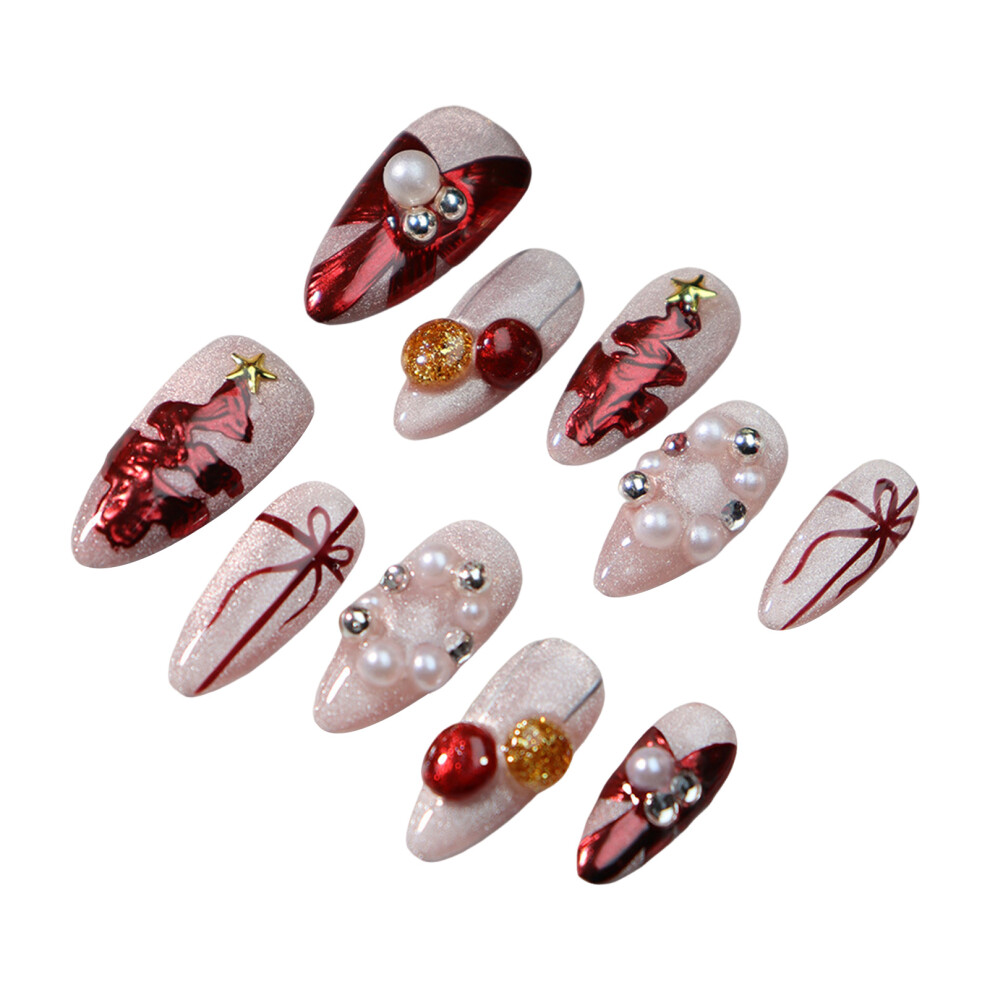Reach-Tools Pink (L) Glitter Christmas False Nails - Easy Apply