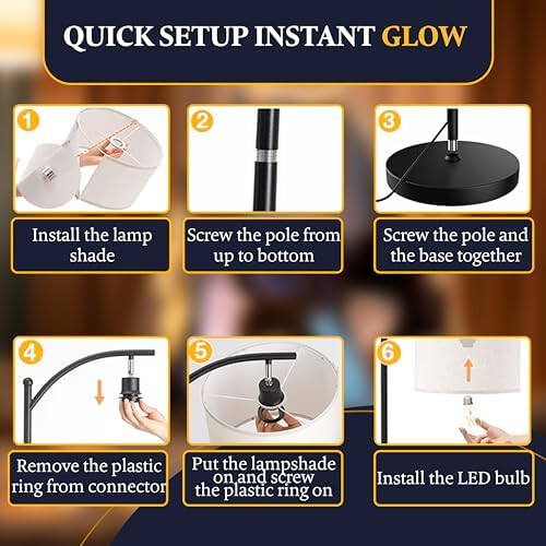 Arc Floor Lamp LED, Linen Shade, 3 Light Modes 1