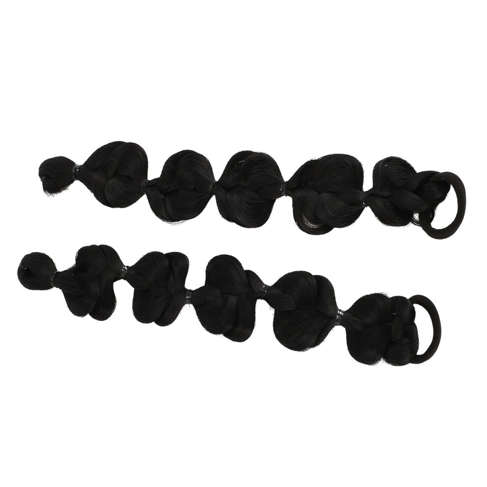 Unisex Black Bubble Braided Ponytail Extension For Women Girls, Synthetic