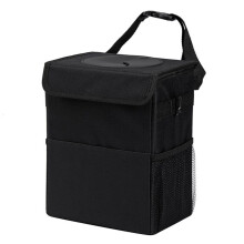(Black) Foldable Car Trash Can with Waterproof Liner 25x20x15cm