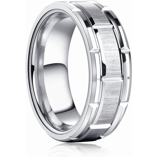 Men's Silver Wedding Band with Brick Pattern Brushed Finish 1