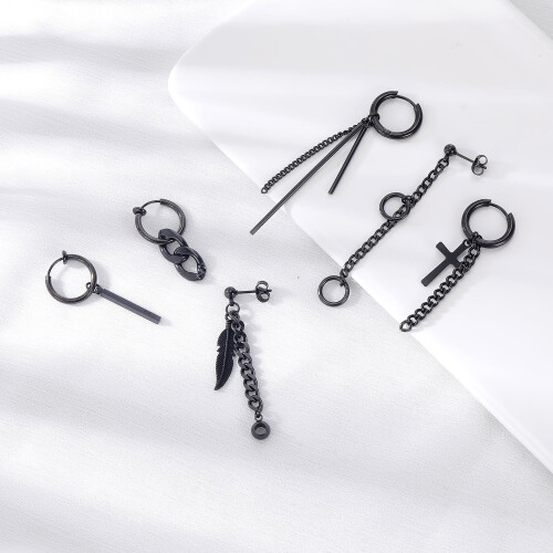 Punk Cross Hoop Earrings Set 6 Pcs 1