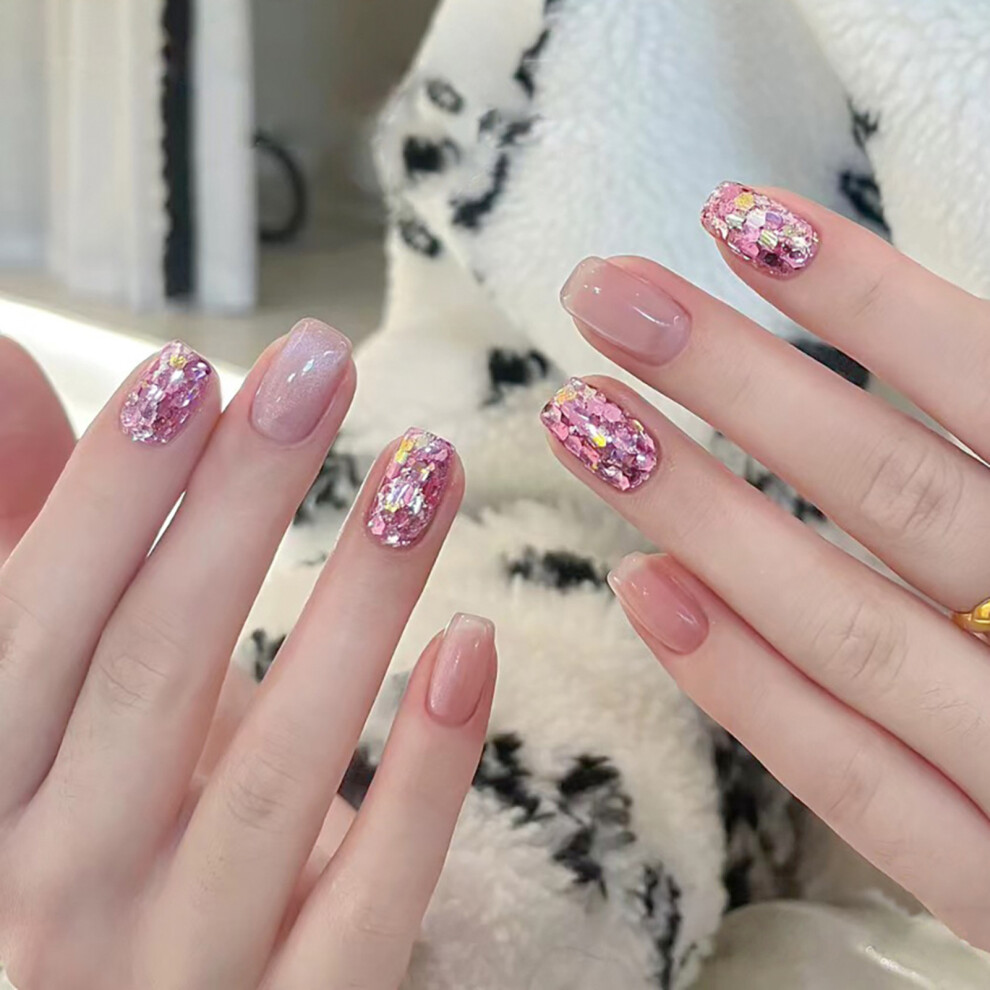 Reach-Tools Pink (M) Glitter Fake Nails - Stage Wear, Durable Design