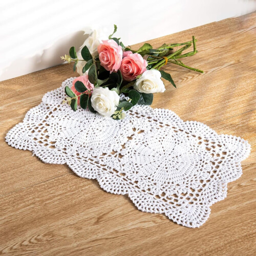 Hand-Crocheted Cotton Lace Table Mat – Rustic White, 1