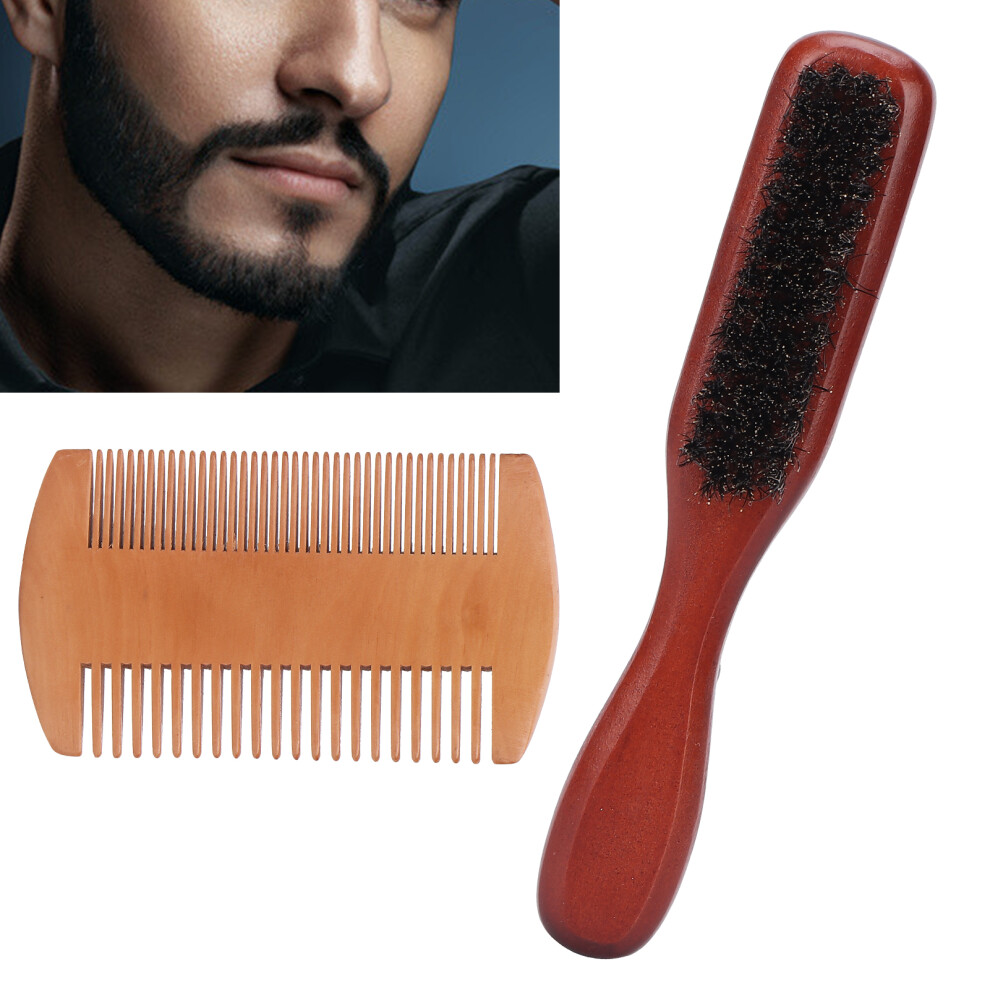 Unisex Double Sided Beard Comb Brush Set With Storage Bag For Men, Composite Wood