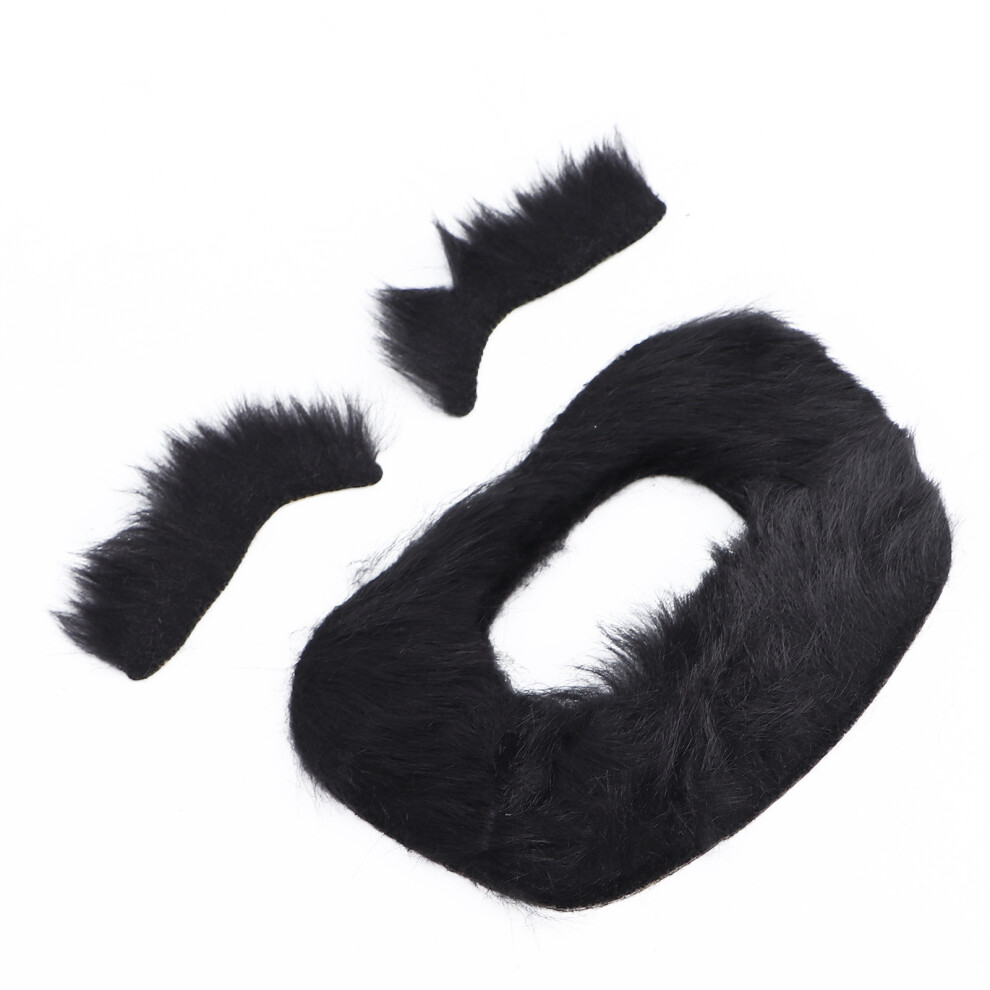 Unisex Black Fake Beard And Eyebrow Stickers Set - Self Adhesive Party Costume Accessory, Plush
