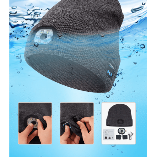 Bluetooth Beanie with Light, USB Rechargeable 6-LED Flashlight Hat & Cordless Headphones – Compatible with iOS/Android 2