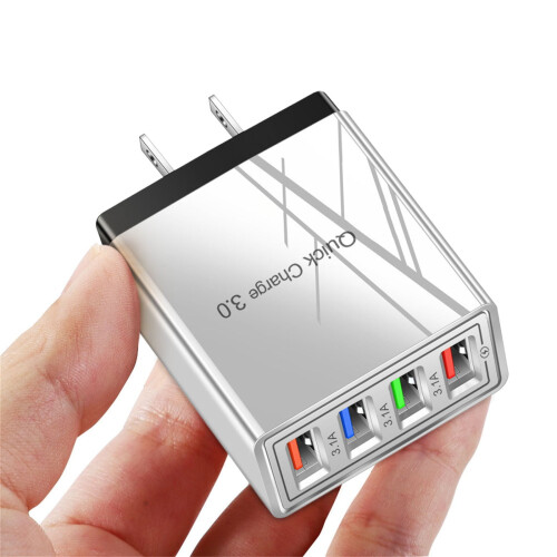 Φορτιστής τοίχου D4Port USB Hub με τεχνολογία γρήγορης φόρτισης Qc3.0, τροφοδοτικό 3.1A, 1