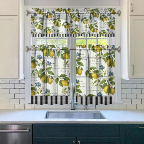 Lemon Kitchen Curtains Set 27.5x36 Inch 3 Pieces 1