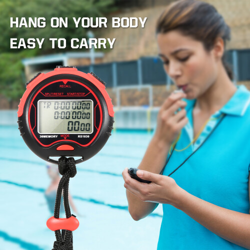 Waterproof Digital Stopwatch Timer LCD 60 Track Memory, 6.7cm 1