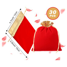 30 PCS with Jewelry Pouches Drawstring Bags Present Bag Favor Storage Bag Makeup Pouch for Wedding Candy Bag(Red)