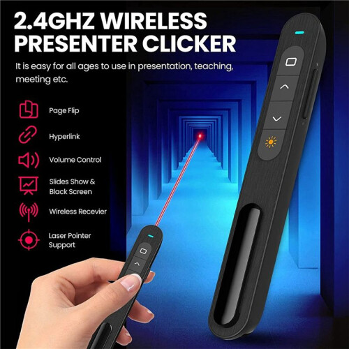 Wireless Presenter Remote, 2.4GHz USB Control Presentation PPT PowerPoint Clicker Support Hyperlink and Volume Control 1