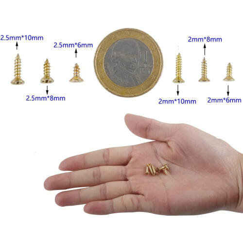 Antique Style Micro Screw Set, Solid Brass Wood Screws, Flat Countersunk Head, Phillips Drive, Perfect For Diy Projects, Corrosion Resistant 2