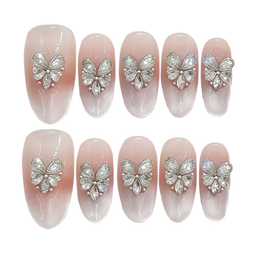 (Medium ellipse) Rhinestone Cat Eye False Nails - Reusable Stage Wear 1