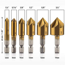 12 Peças 1/4 Polegada Hexagonal Haste Escareadora Conjunto de Perfurador Central HSS 5 Flauta Escareador Conjuntos de Ferramentas de Perfuração