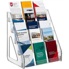 Porta Brochure da Tavolo A 5 Ripiani, Porta Volantini e Brochure In Acrilico Trasparente per Porta Depliant Formato 1/3 A4