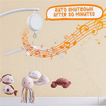 4X Crib Mobile Motor Baby Music Box Spinner with 3 Modes Volume Adjustable 12 Lullabies Auto-Off After 30 Minutes