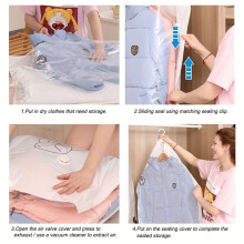 8pcs Hanging Vacuum Sealer Bags Compatible for Clothes,Suits, Jackets - Wardrobe Organizer with,Vacuum Storage Bags