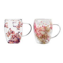 2Pcs Creatives Real Flower Double Glass High Appearance Level Full Star Dried Flower Milk Household Coffee Glass 350ml