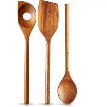 Cucchiai da Cucina In Legno, Set di 3 Cucchiai da Cucina In Legno, Utensili da Cucina, Legno, Resistenti, per Diversi Tipi di Cottura