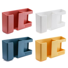 2 in 1 Wall-Mounted Mobile Phone Remote Control Storage Box Multifunctional Punch-Free Storage Rack Wall Debris 4pcs