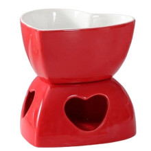 Heart Fondue Pot Set - Ceramic Melting Mug, Dessert Pot Kit with Four Forks and Candle for Cheese Red