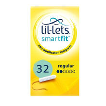 Lil-Lets Non-Applicator Regular Tampons, 32 Count (Pack of 1), For Light to Medium Flow, 2 Droplets, Plant-Based, SmartFit Non-App Tampon