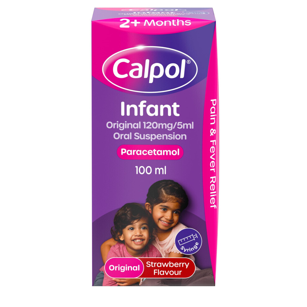 Calpol Infant Suspension Paracetamol Medication For 2+ Months Strawberry Flavour 100Ml